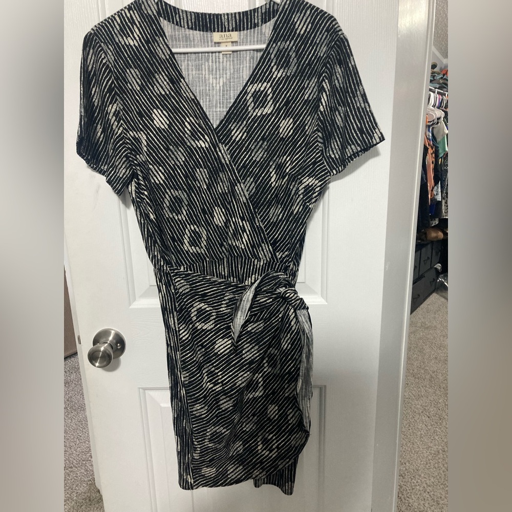 Ana Black and White Striped Wrap Dress